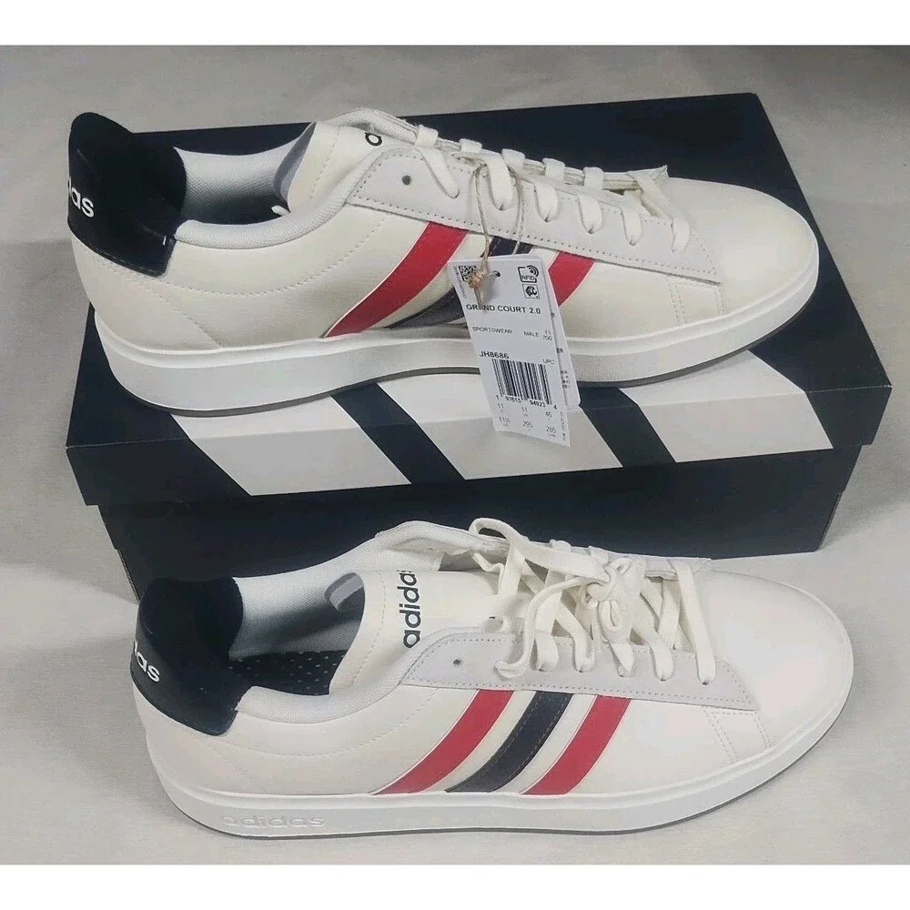Adidas Grand Court 2.0 Sneaker Off White/Better Scarlet/Black Men Size 11.5 NEW